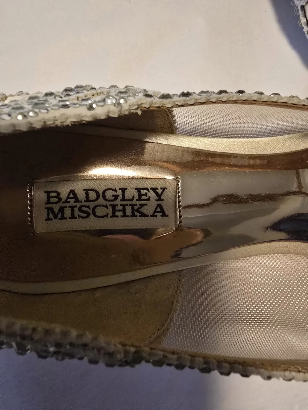 Badgley Mischka Champagne Crystal-Trim Ballet Flats - Picture 2 of 7